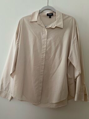 Express Women's Beige Long-Sleeve Button-Down Shirt